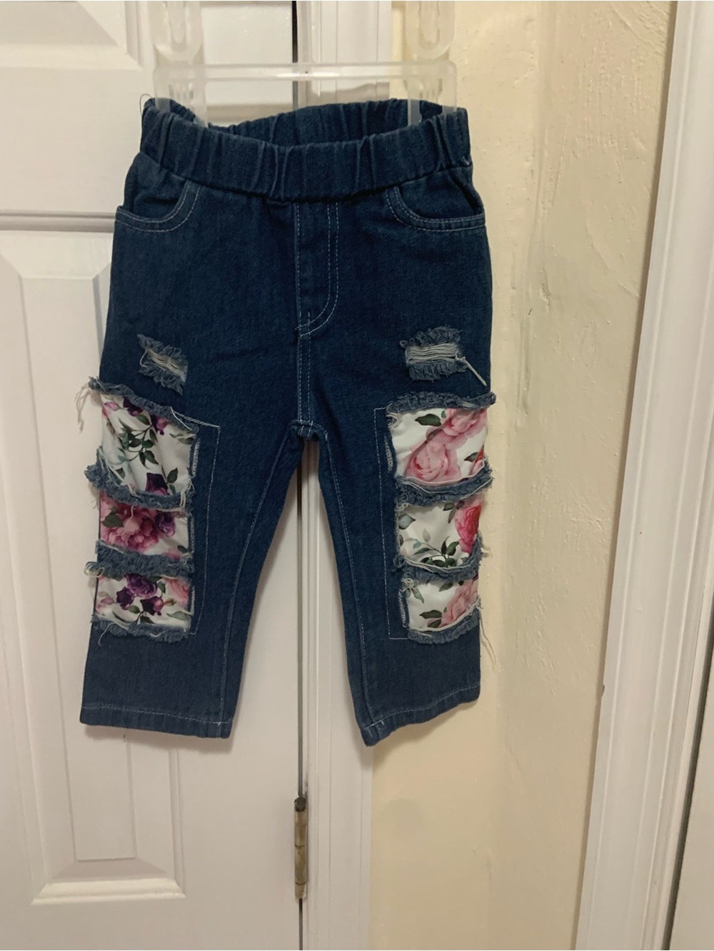 Source Unknown Dark Blue Denim Leggings with Floral Patchwork